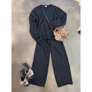 Ella Moss Black Ribbed Knit Crew Neck Long Sleeve Sweater Womens Size Small